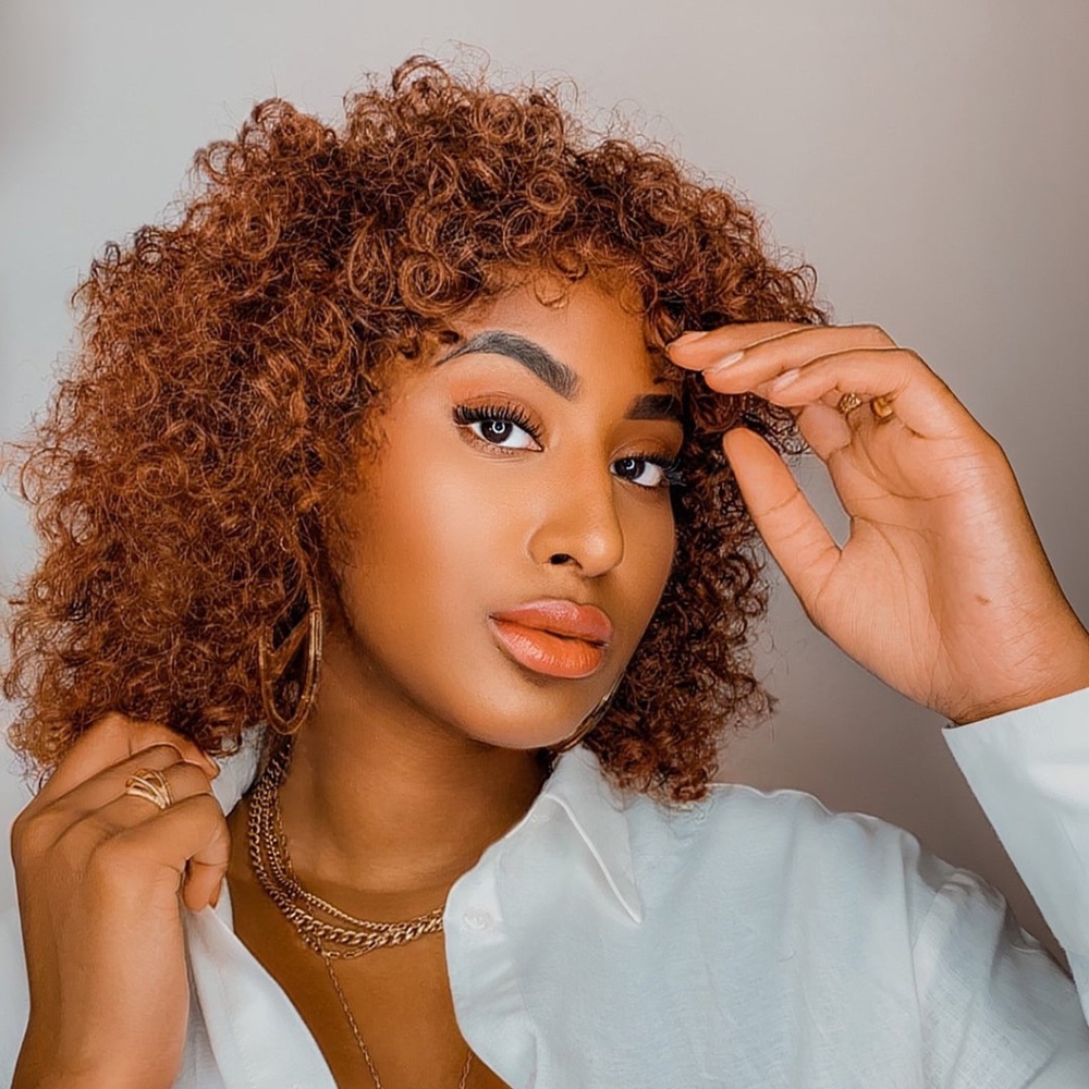 Bouncy Auburn Shake and Go Bubble Curl Wig with Bang